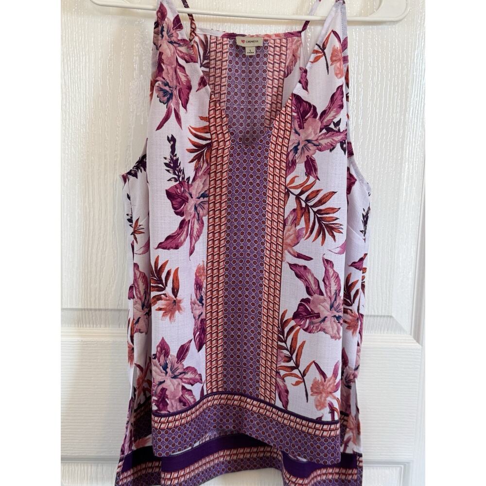 Cremieux Multicolor Floral Print Sleeveless Flowy Blouse Women’s Size Large Boho - Picture 2 of 5